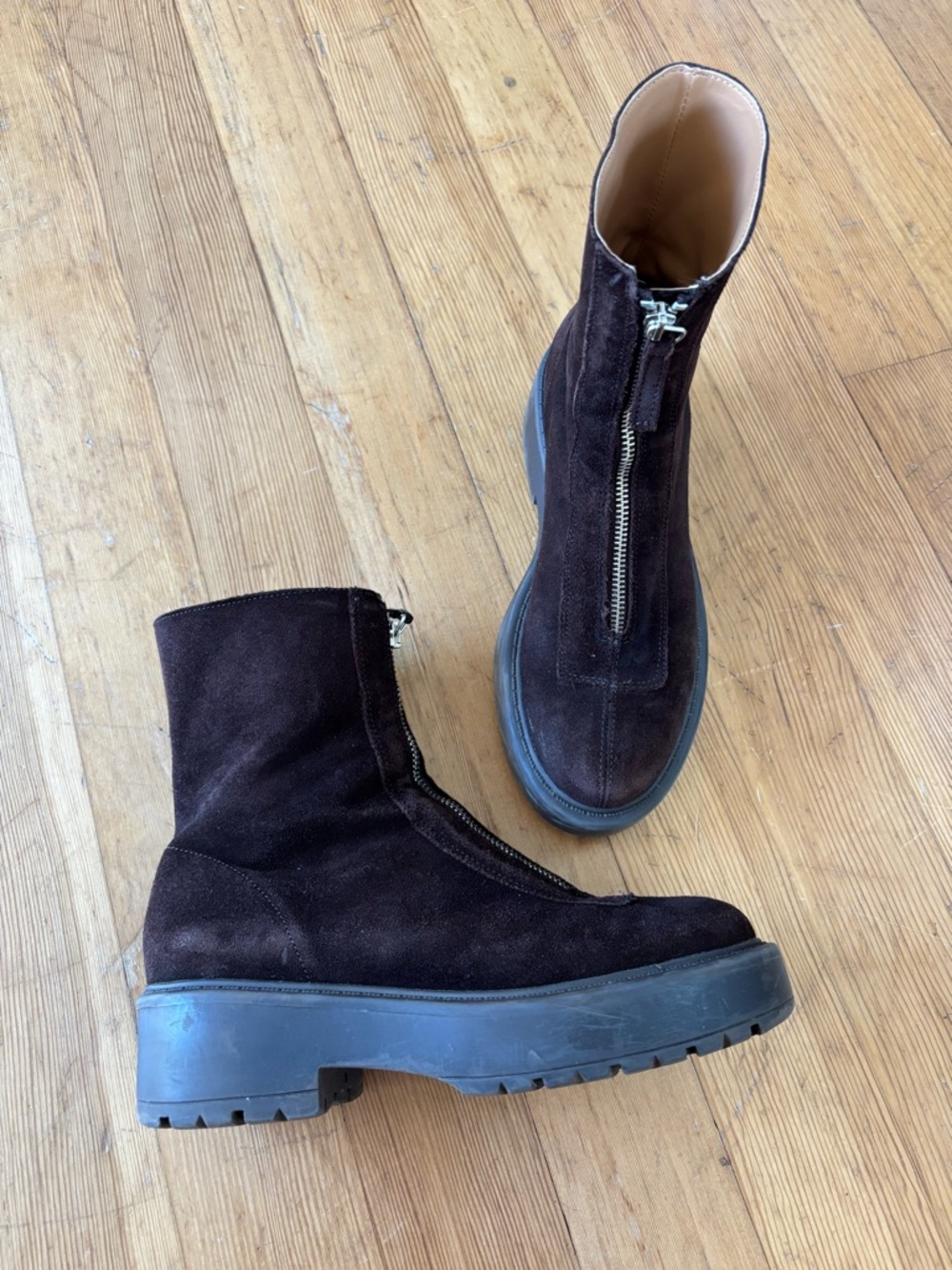 Steve Madden JONES Chocolate Brown Suede Front Zip Platform Moto Boots 8